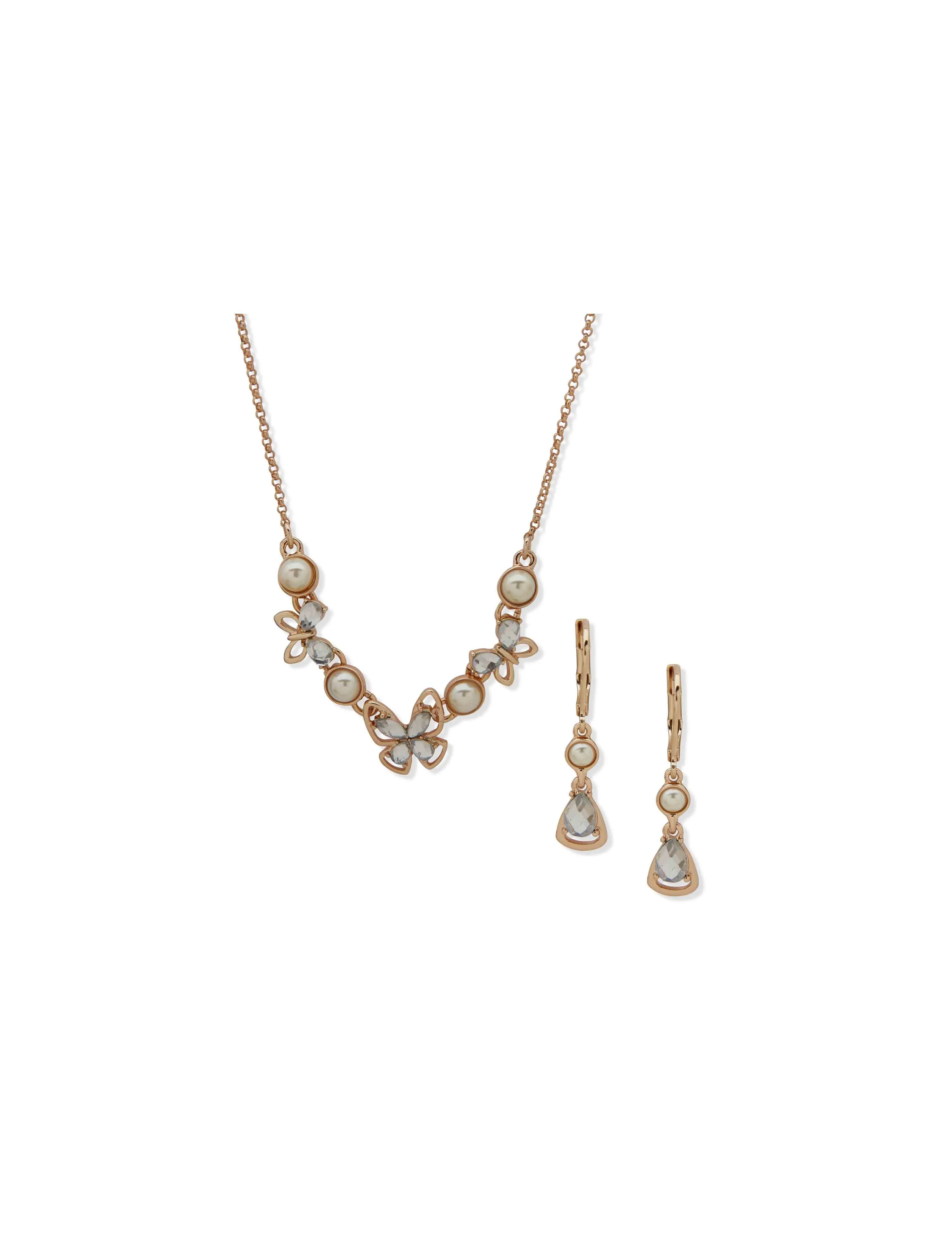 Butterfly Frontal Crystal Necklace and Earring Set sold by Anne Klein