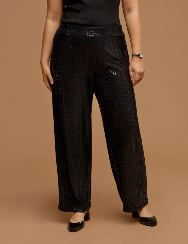 Plus Size Pull On Linear Shine Wide Leg Pant sold by Anne Klein