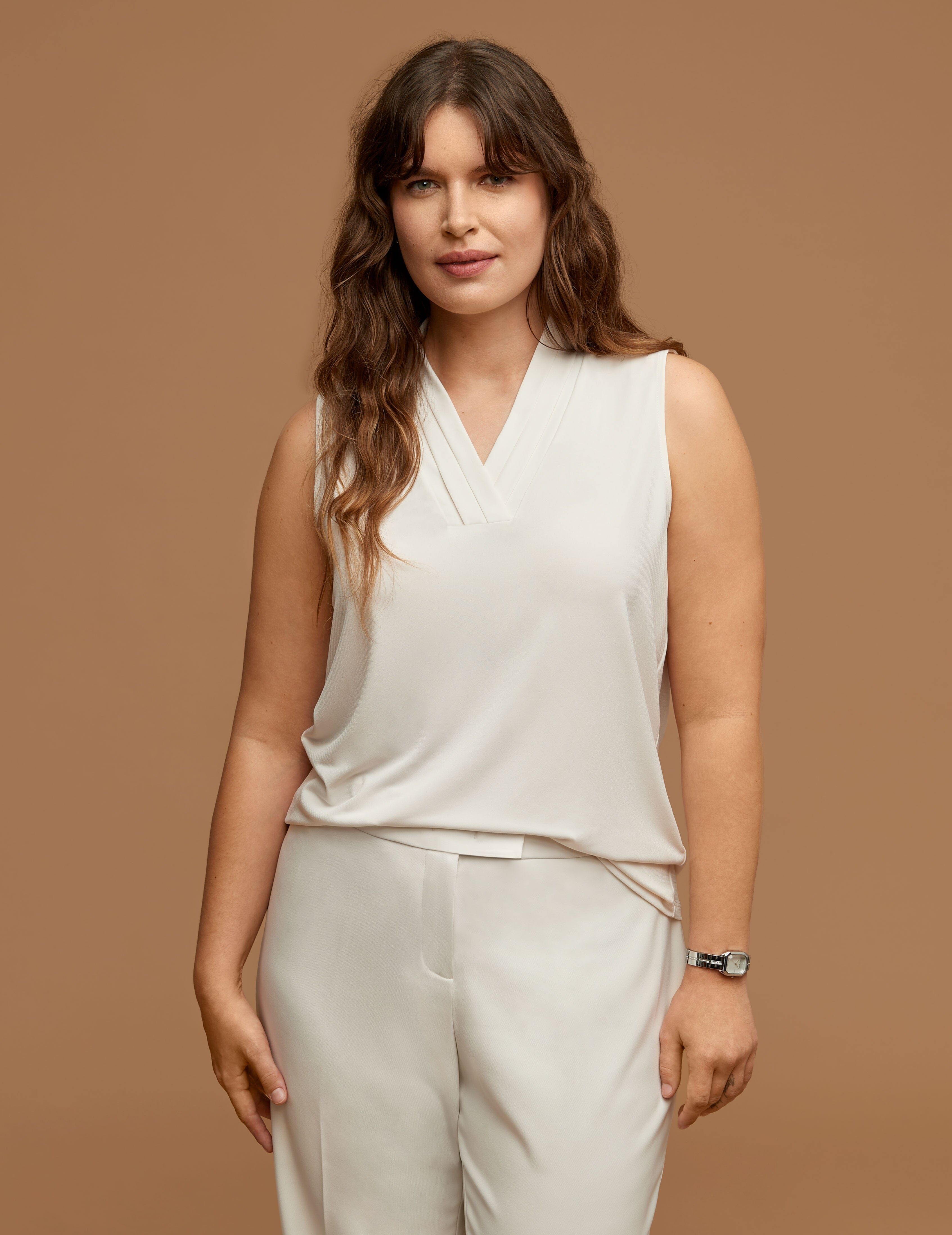 Plus Size Triple Pleat Neck Top sold by Anne Klein