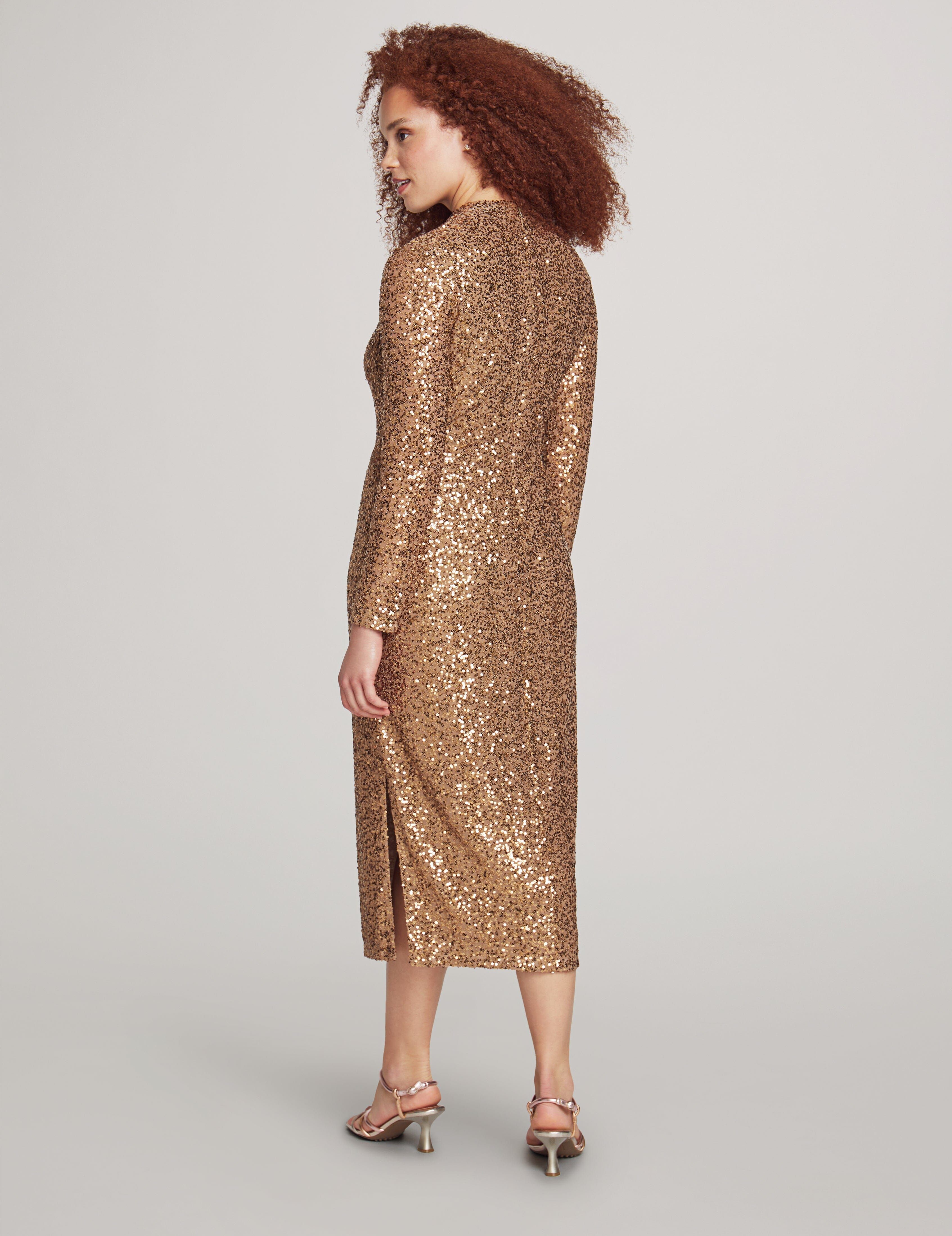Sequin Long Sleeve Mock Neck Fitted Midi Dress sold by Anne Klein product image thumbnail 2