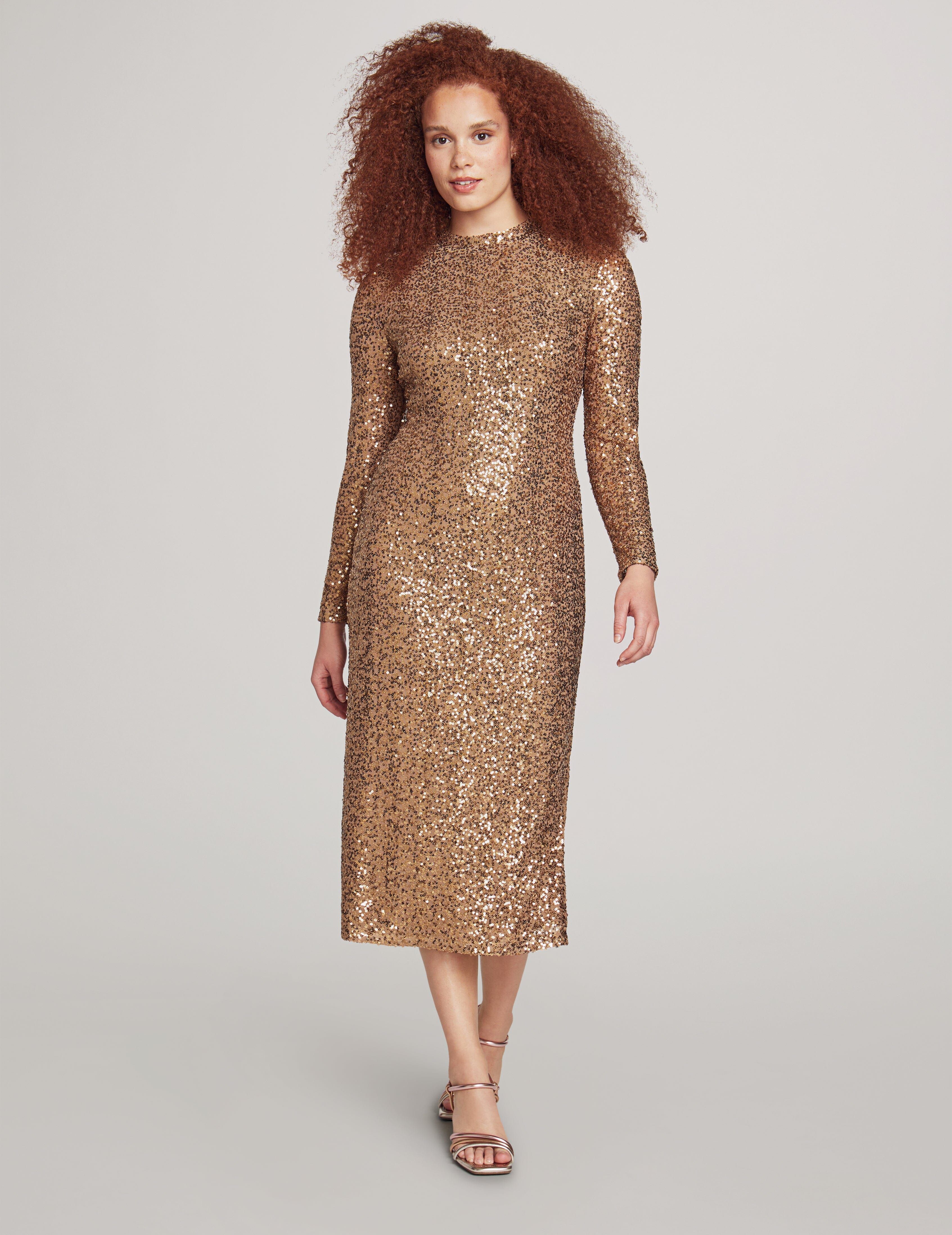 Sequin Long Sleeve Mock Neck Fitted Midi Dress sold by Anne Klein