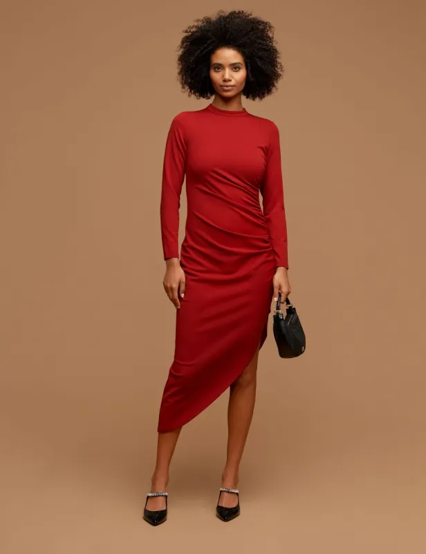 Asymmetrical Hem Ruched Midi Dress sold by Anne Klein