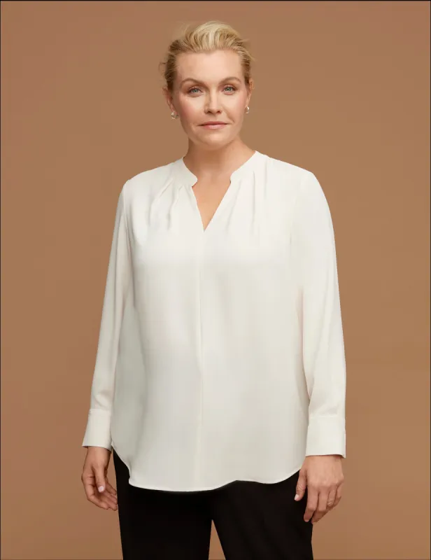 Plus Size Long Sleeve Pleated Neck Blouse sold by Anne Klein