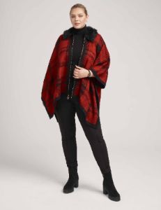 Plus Size Plaid Front Zip Front Poncho With Fur- Clearance sold by Anne Klein