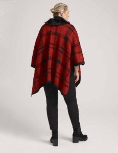 Plus Size Plaid Front Zip Front Poncho With Fur- Clearance sold by Anne Klein