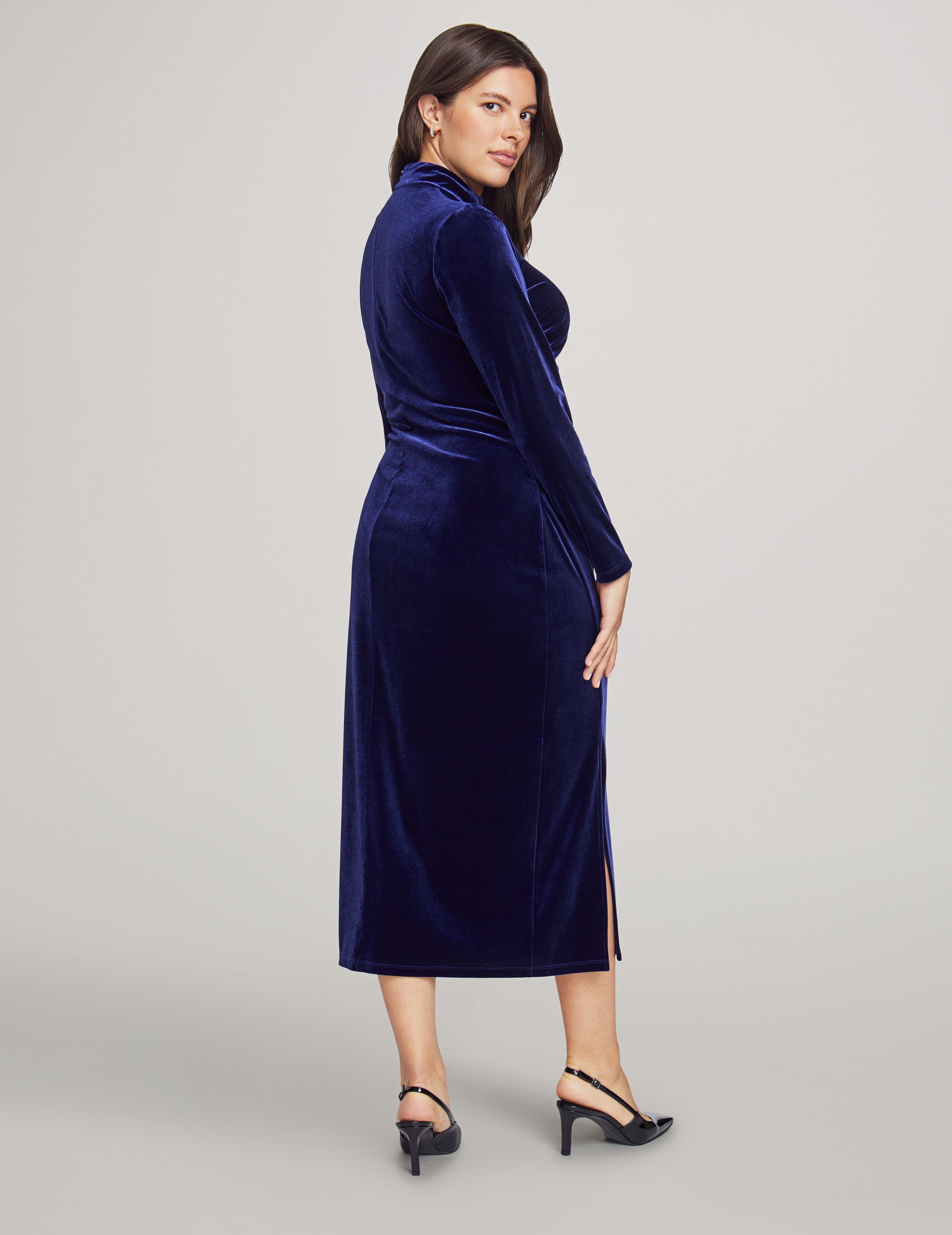Velvet Mock Neck Ruched Midi Dress sold by Anne Klein product image thumbnail 2