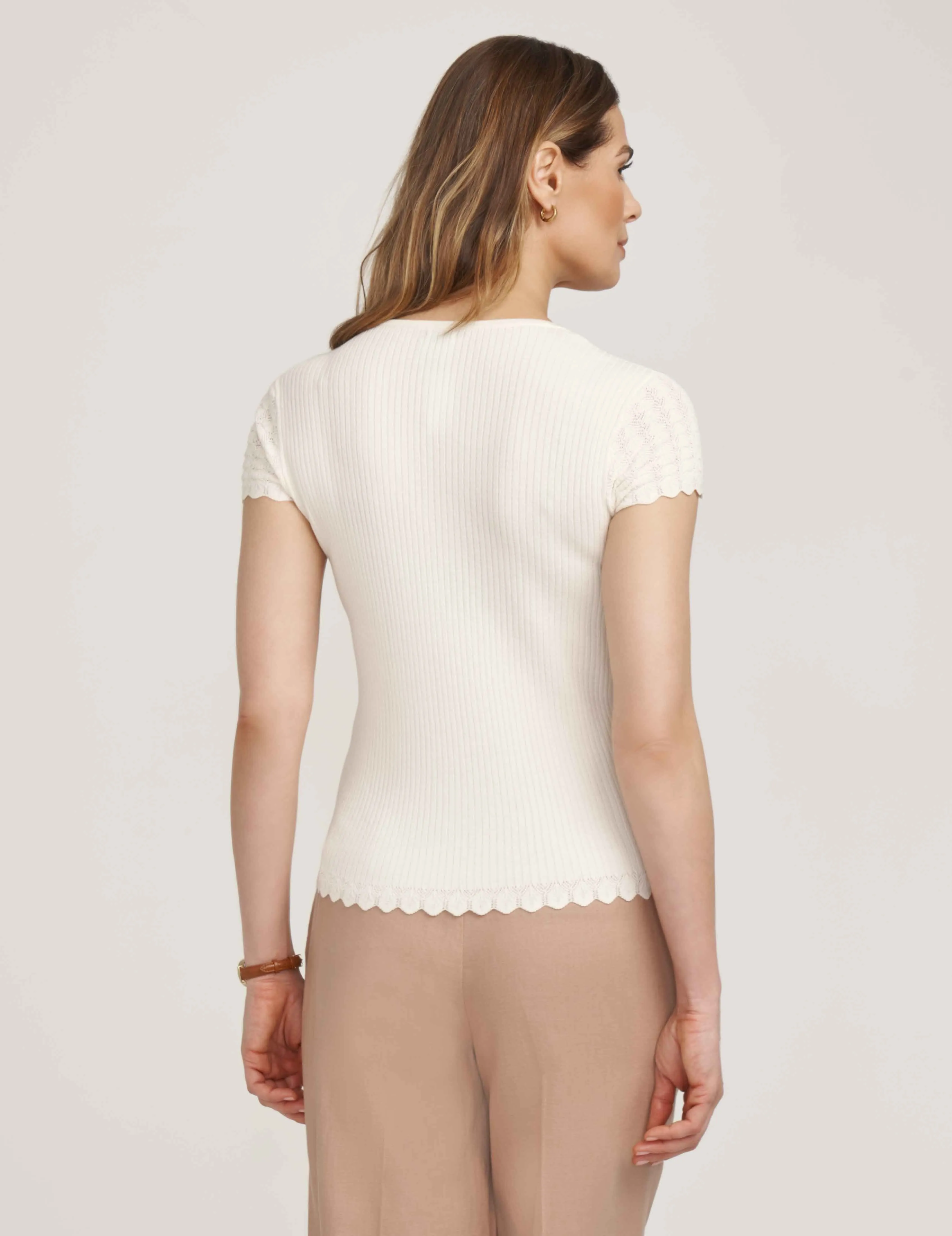Pointelle Cap Sleeve V-Neck- Sale sold by Anne Klein product image thumbnail 3