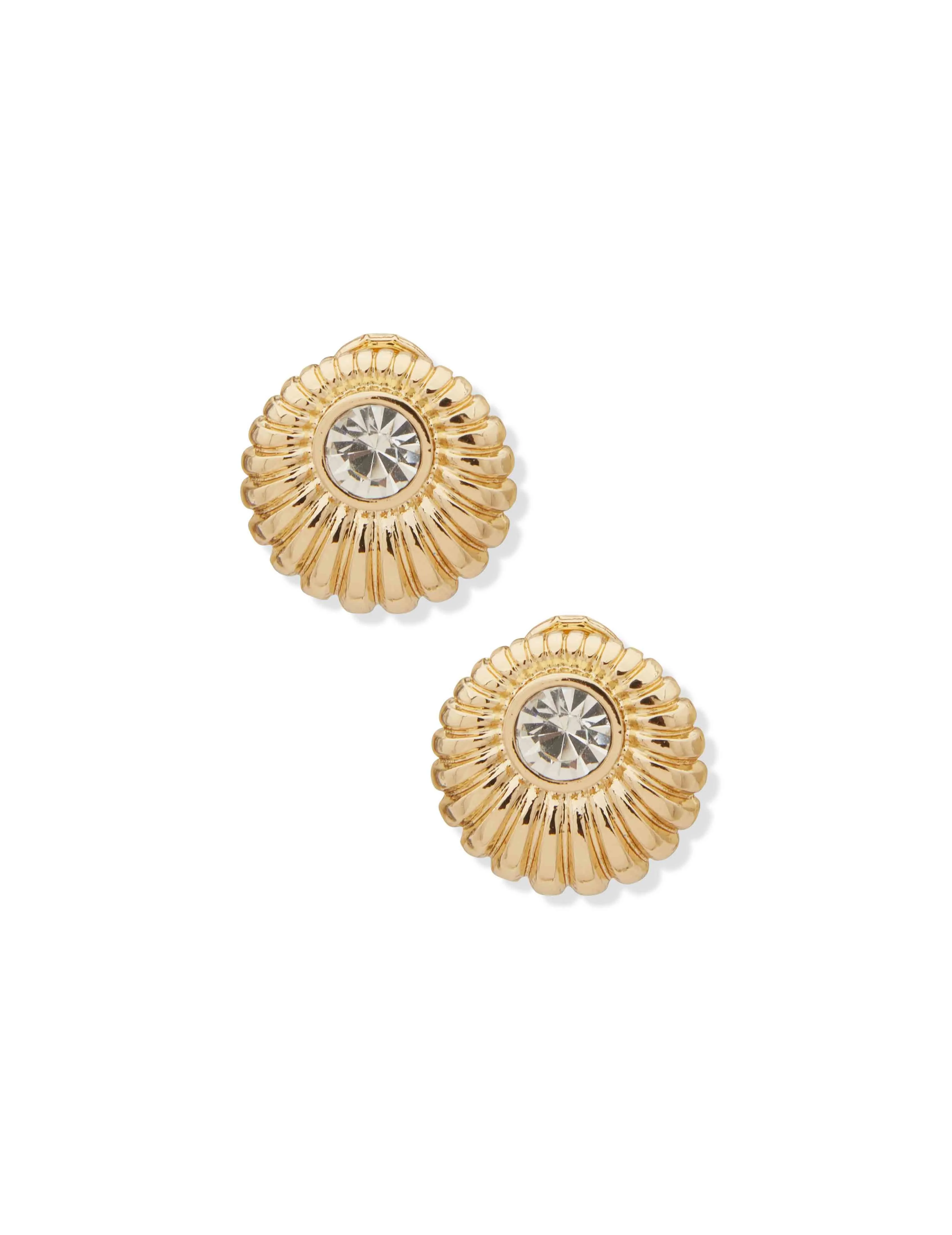 Button Gold-tone Crystal Clip Earrings sold by Anne Klein