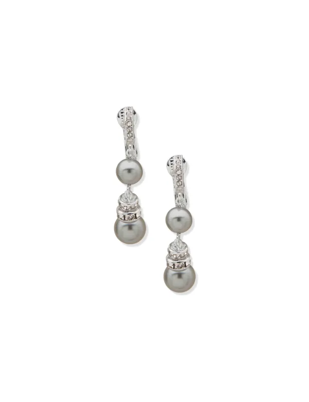 Double Drop Pearl Earrings - Silver / Grey sold by Anne Klein