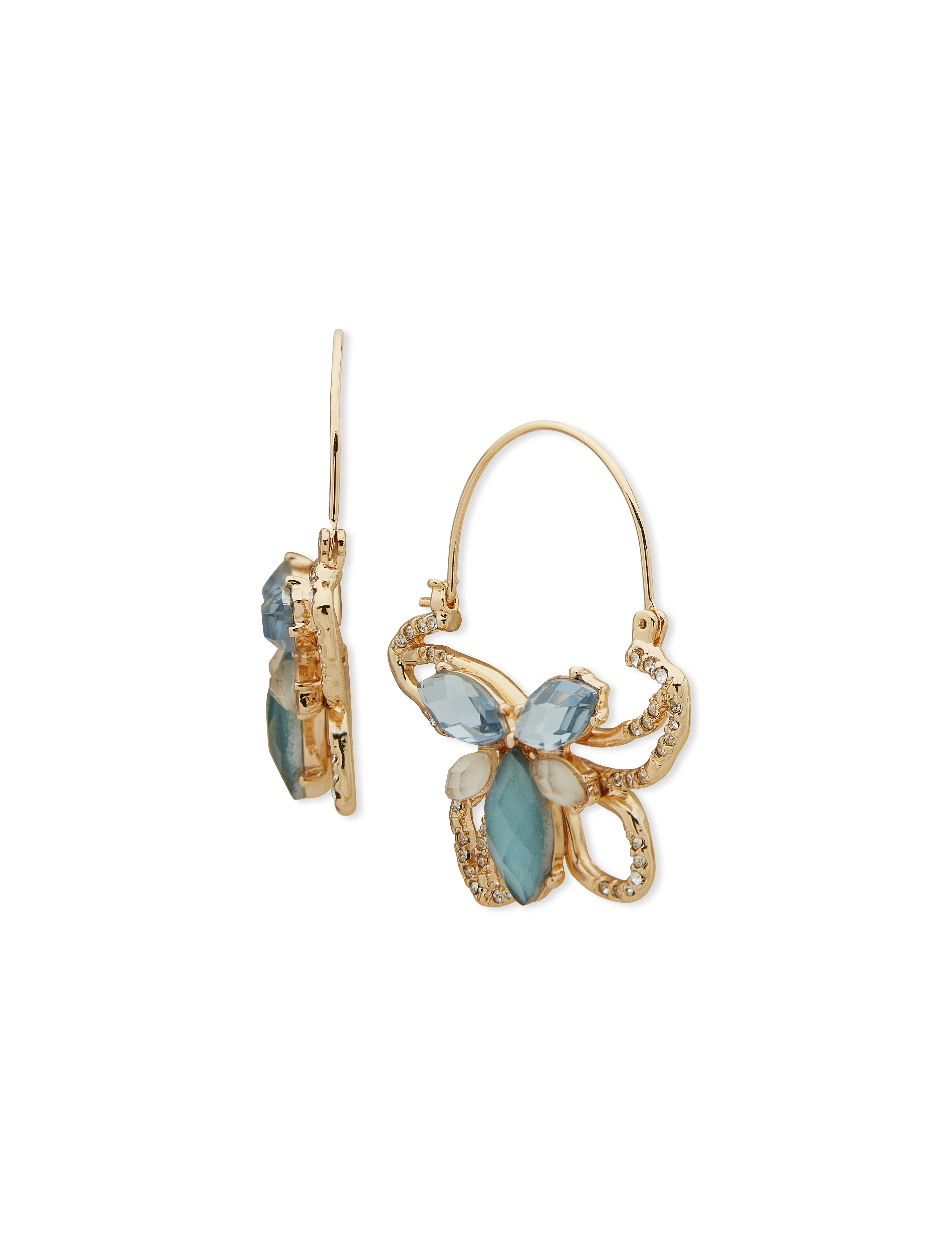 Stone Flower Hinge Hoop Earrings sold by Anne Klein