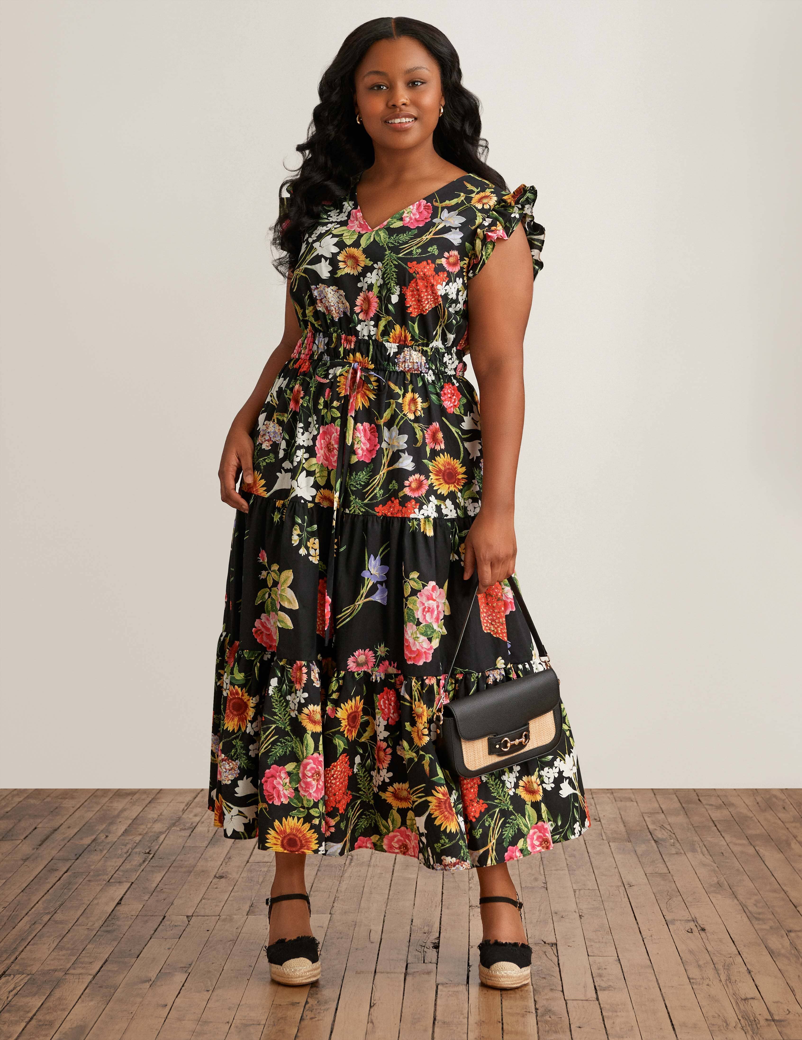 Plus Size Drawstring Waist Tiered Maxi Dress sold by Anne Klein