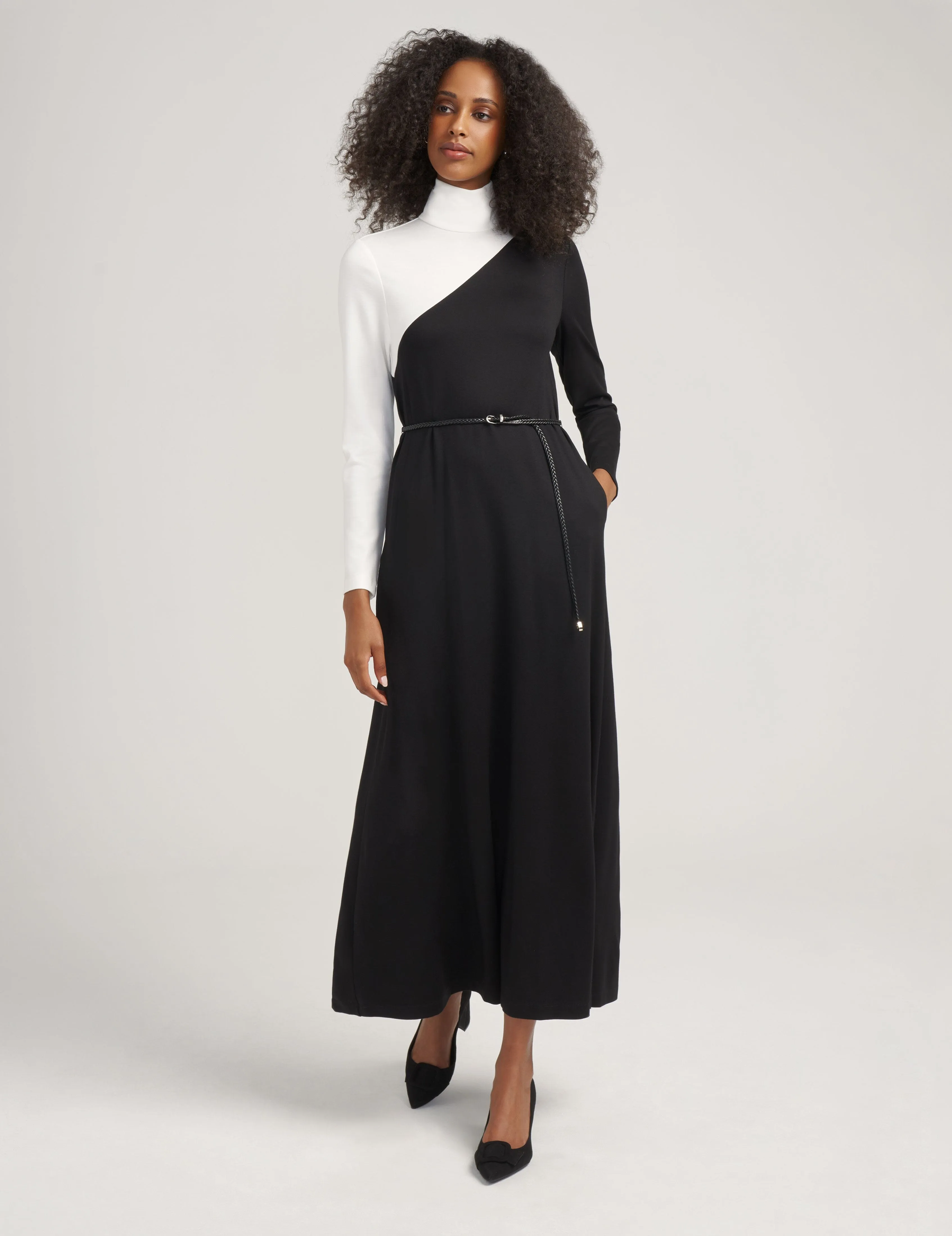 Color Blocked Mock Neck Midi- Sale sold by Anne Klein