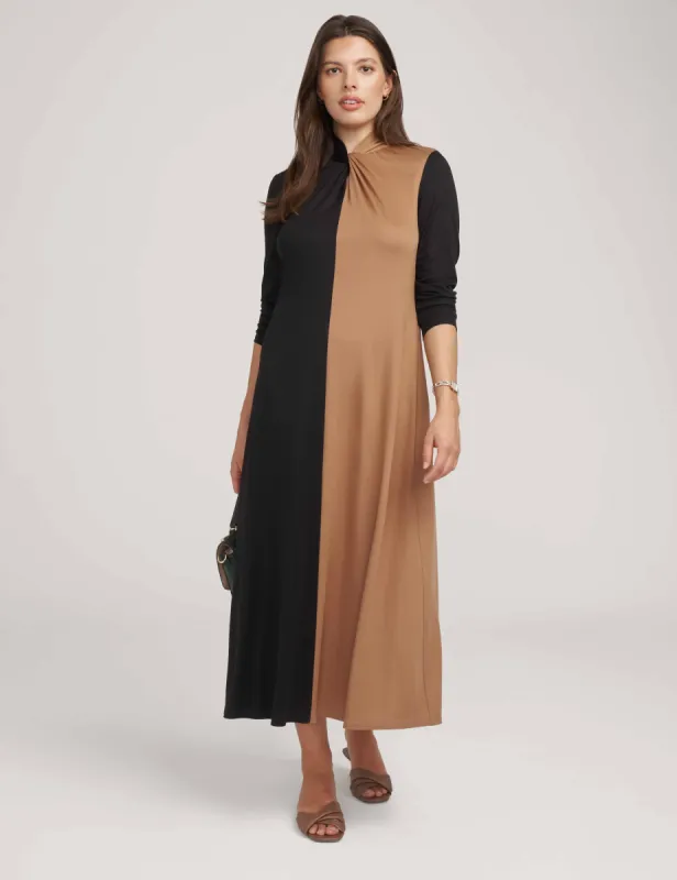 Long Sleeve Twist Neck Blocked Midi Dress- Sale sold by Anne Klein