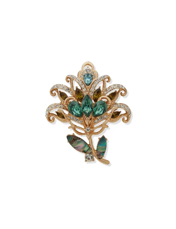 Boxed Gold Flower Pin-Green sold by Anne Klein