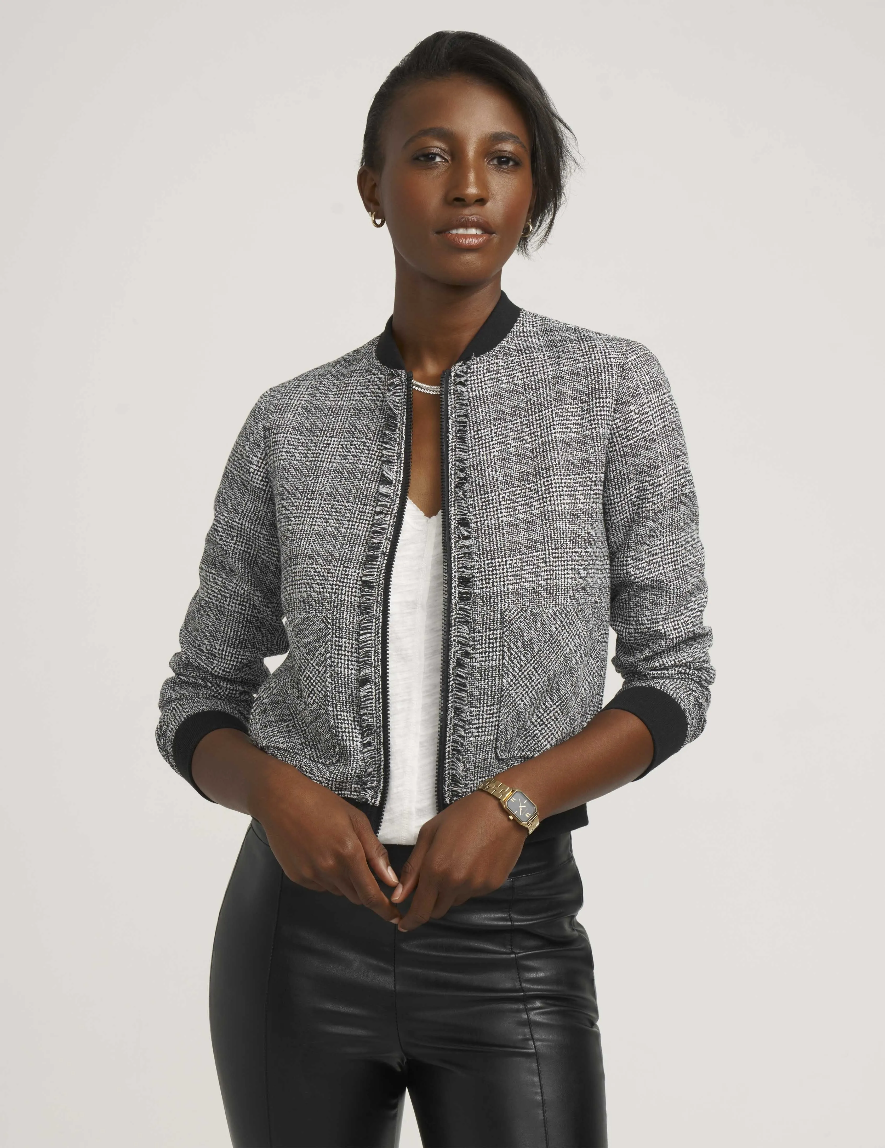 Fringe Plaid Bomber Jacket- Sale sold by Anne Klein product image thumbnail 3