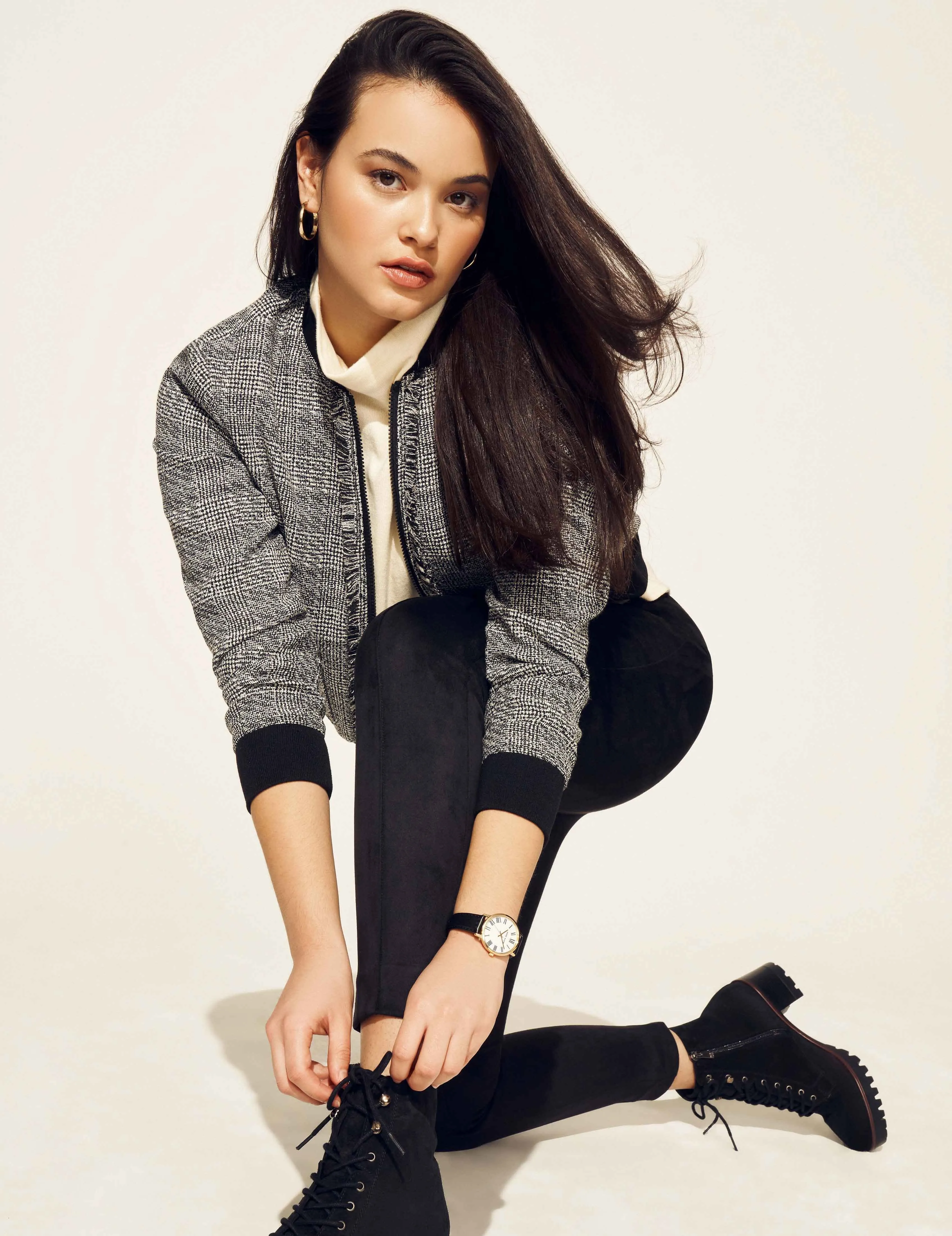 Fringe Plaid Bomber Jacket- Sale sold by Anne Klein