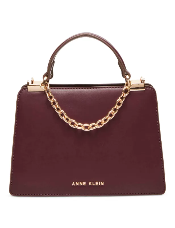 Mini Convertible Snake Trimmed Satchel With Swag Chain sold by Anne Klein