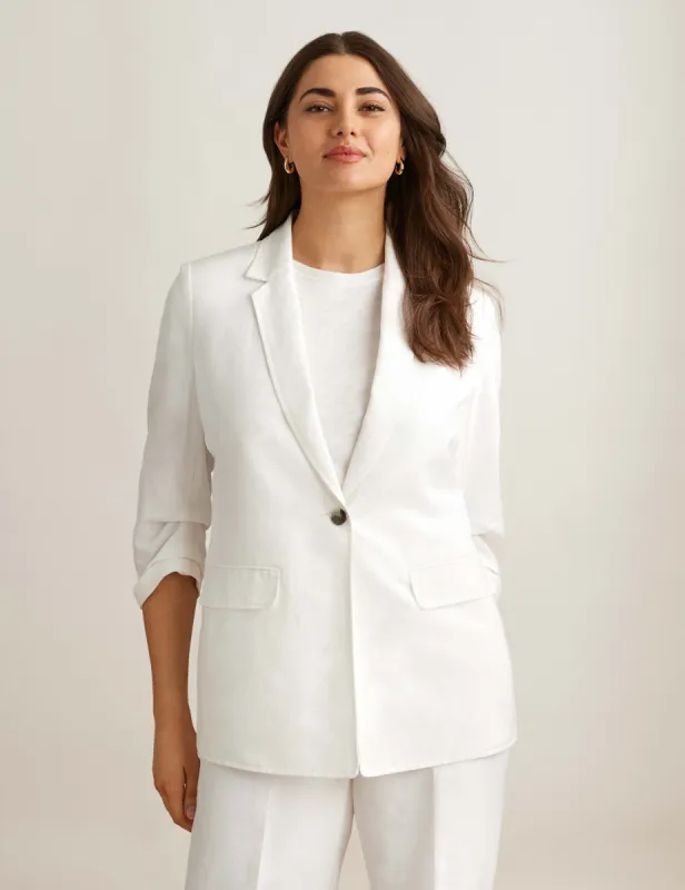 Linen One Button Blazer With Scrunch Sleeve sold by Anne Klein