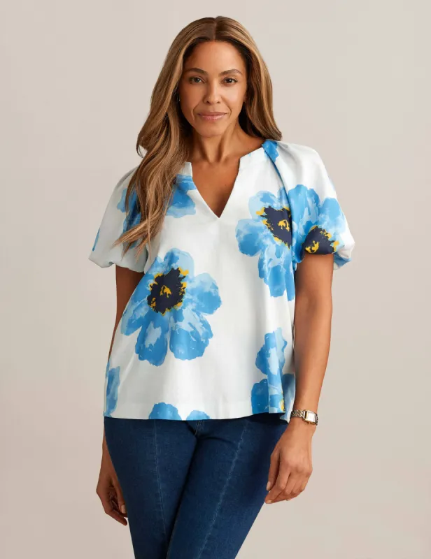 V-Neck Blouse With Raglan Puff Sleeves sold by Anne Klein