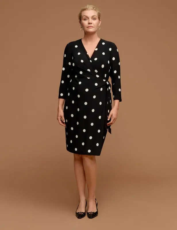 Plus Size Ity Sutton Dot Printed Classic Faux Wrap Dress sold by Anne Klein
