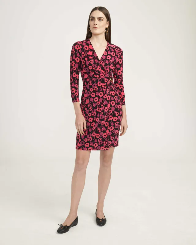 Printed Classic Wrap Dress W/ Chain Detail Elderberry Combo- Clearance made by Kasper