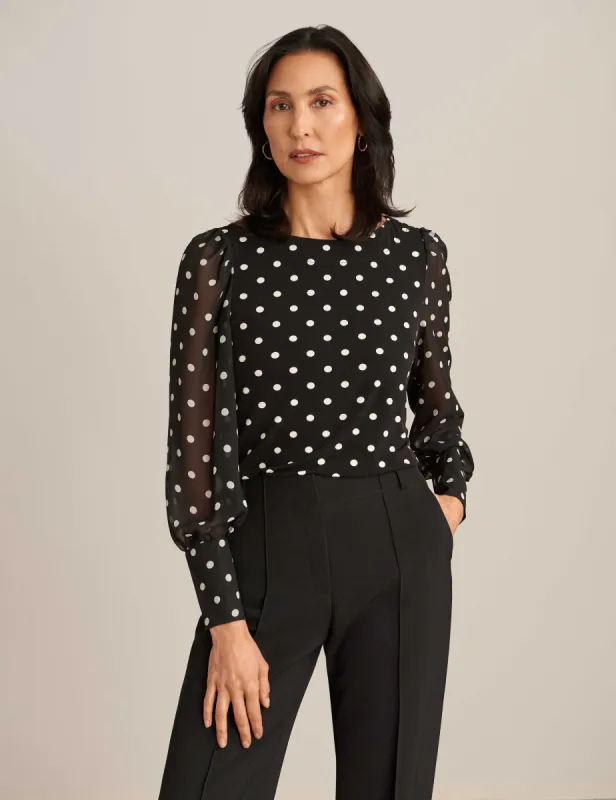 Polka Dot Chiffon Printed Sleeve Top sold by Anne Klein
