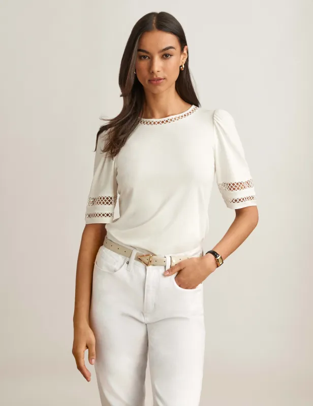 Harmony Knit Lace Trim Tee sold by Anne Klein