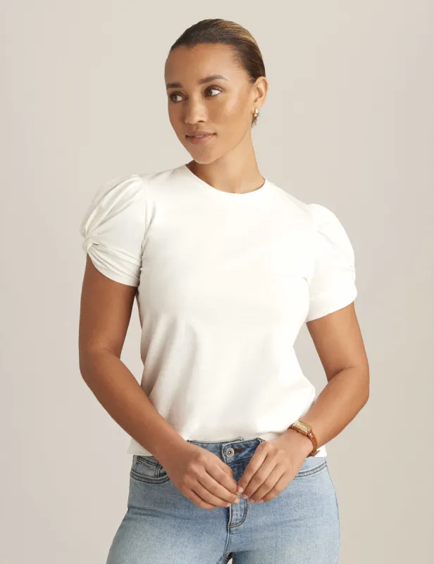 Short Sleeve Twisted Puff Sleeve Top sold by Anne Klein