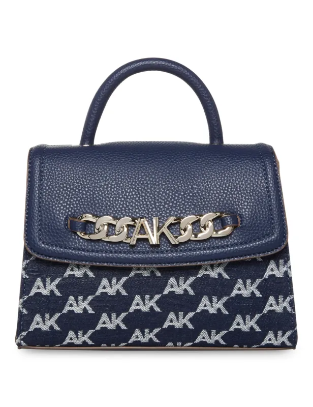 Embroidered Top Handle Satchel With Chunky AK Chain sold by Anne Klein
