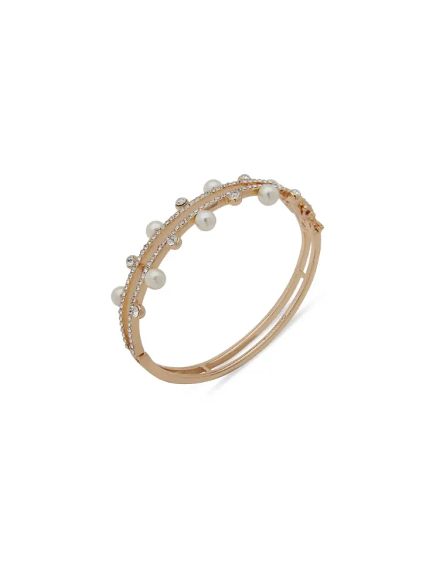 Hinge Bracelet With Faux Pearls sold by Anne Klein