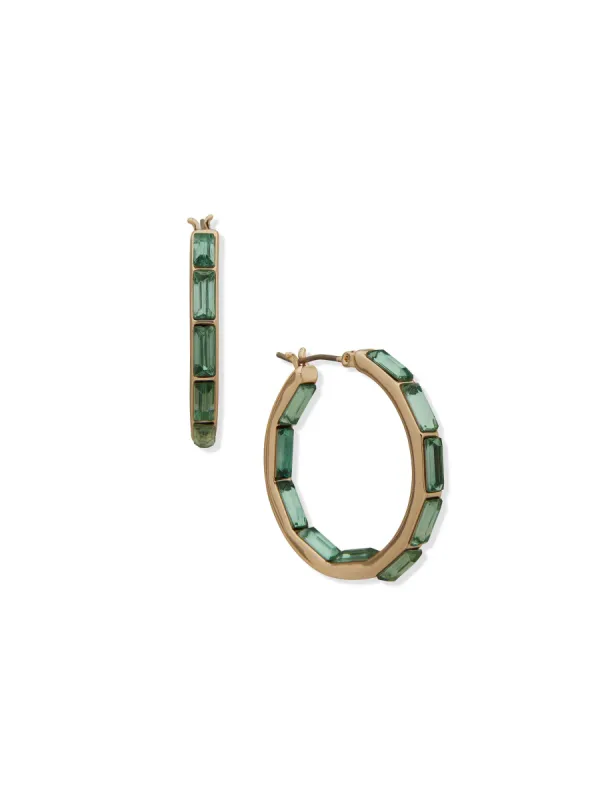 Green Stone Baguette Hoop Earrings sold by Anne Klein