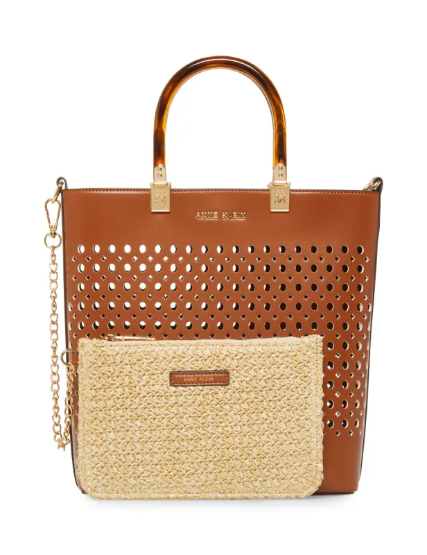 Small Perforated Tote With Straw Pouch sold by Anne Klein