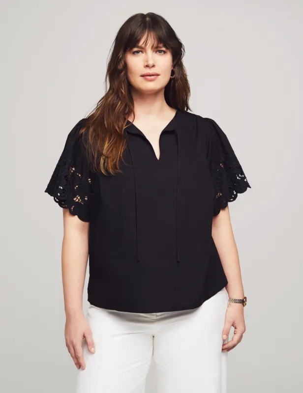 Plus Size Poplin Embroidered Flutter Sleeve Blouse sold by Anne Klein