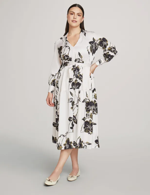 Soft V Neck Tiered Midi Dress sold by Anne Klein