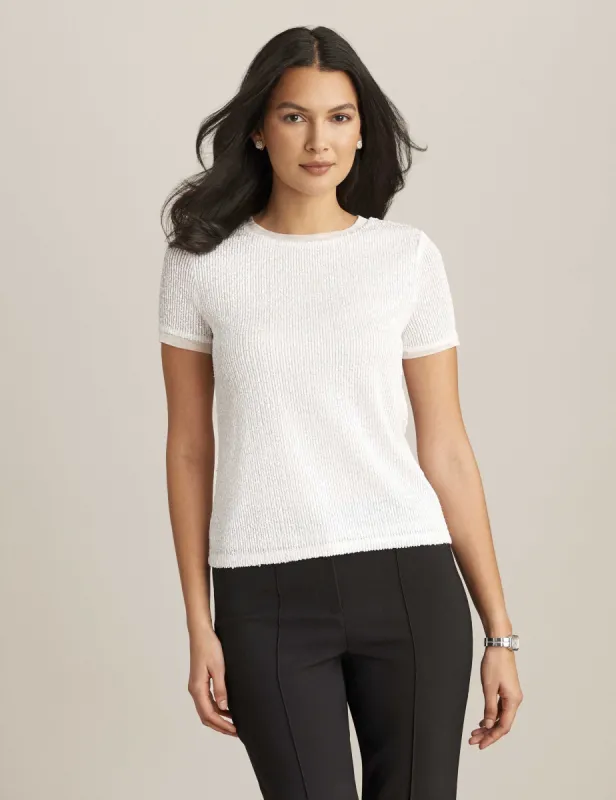Sequin Mesh Short Sleeve Banded Tee sold by Anne Klein