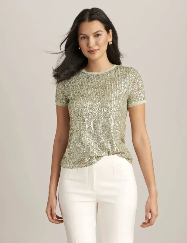 Sequin Mesh Short Sleeve Banded Tee sold by Anne Klein