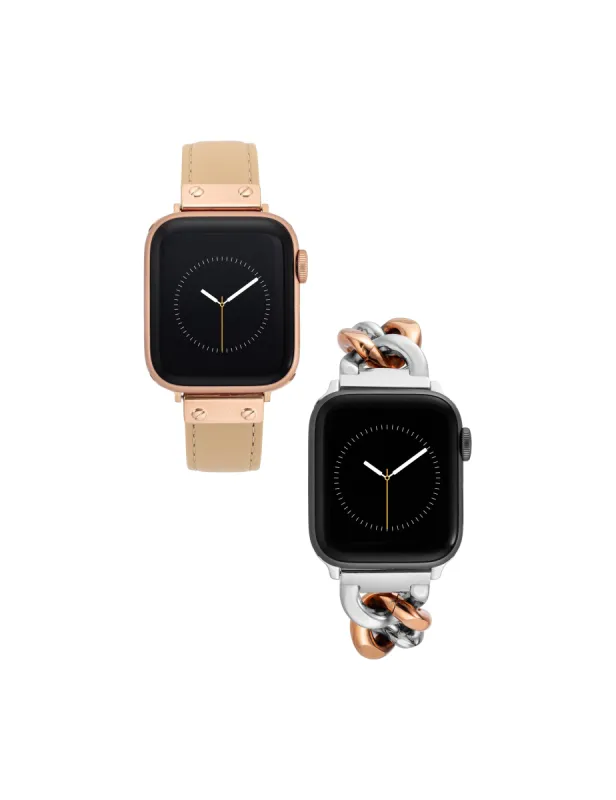 Chain Link Bracelet and Leather Band Set for Apple Watch® sold by Anne Klein