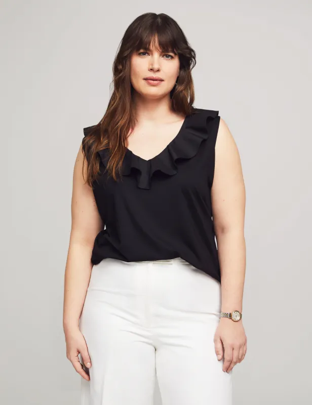 Plus Size Harmony With Woven Double V Flounce Top sold by Anne Klein
