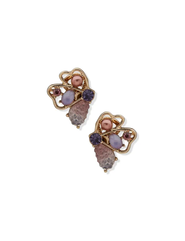 Purple Multi-Stone Flower Clip Earrings sold by Anne Klein