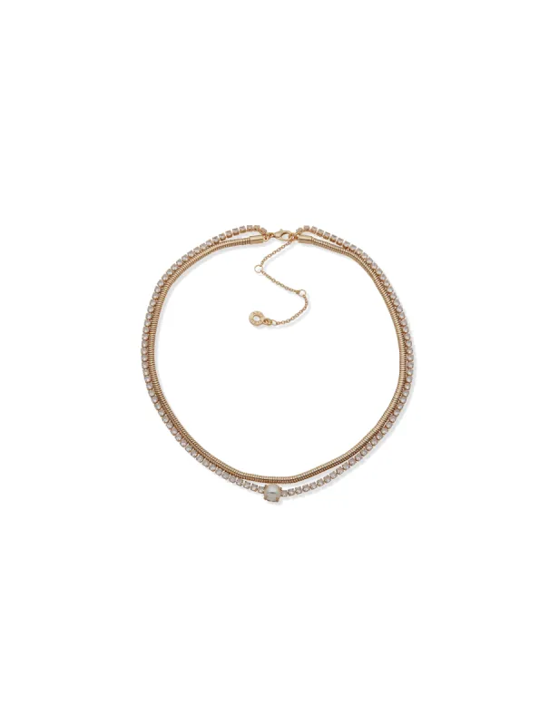 Multi Row Crystal Necklace With Pearl sold by Anne Klein