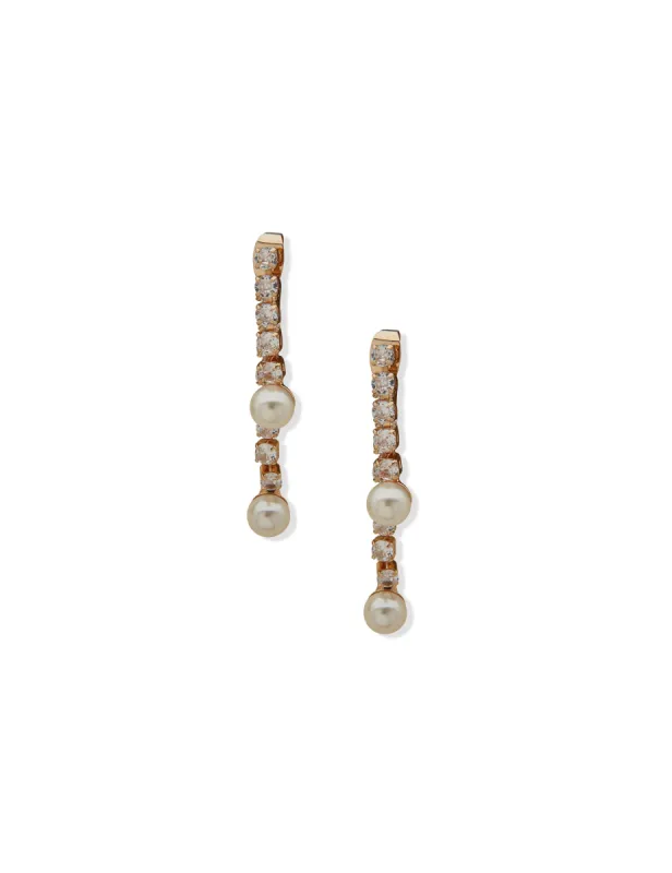 Crystal Linear Earrings With Faux Pearls sold by Anne Klein