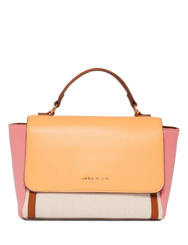 E/W Color Blocked Canvas Flap Satchel sold by Anne Klein