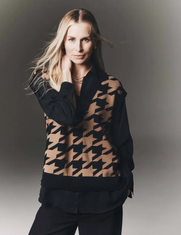 Jacquard V-Neck Sweater Vest With Woven Shirt sold by Anne Klein