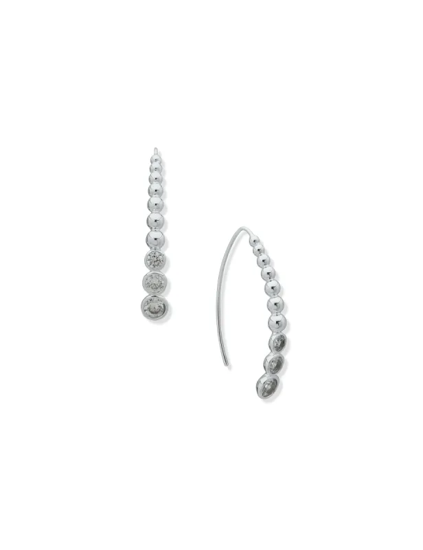 Silver Bead and Stone Threader Earrings sold by Anne Klein