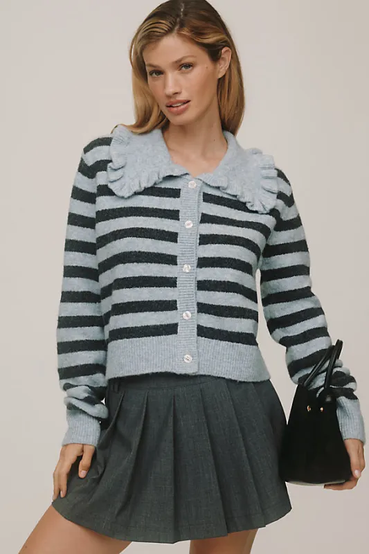 The Ainsley Ruffle-Collar Cardigan Sweater by Self Contrast sold by Anthropologie