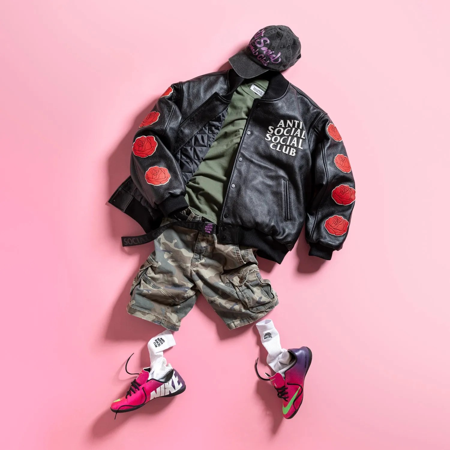 PETAL TO THE METAL LEATHER VARSITY JACKET sold by Anti Social Social Club product image thumbnail 4