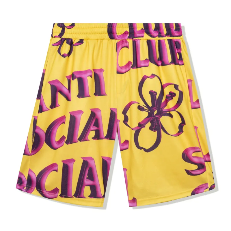 Coral Crush Bored Yellow Mesh Shorts made by Anti Social Social Club