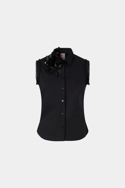 Black Sleeveless Shirt with Beaded Appliqués sold by Antonio Marras