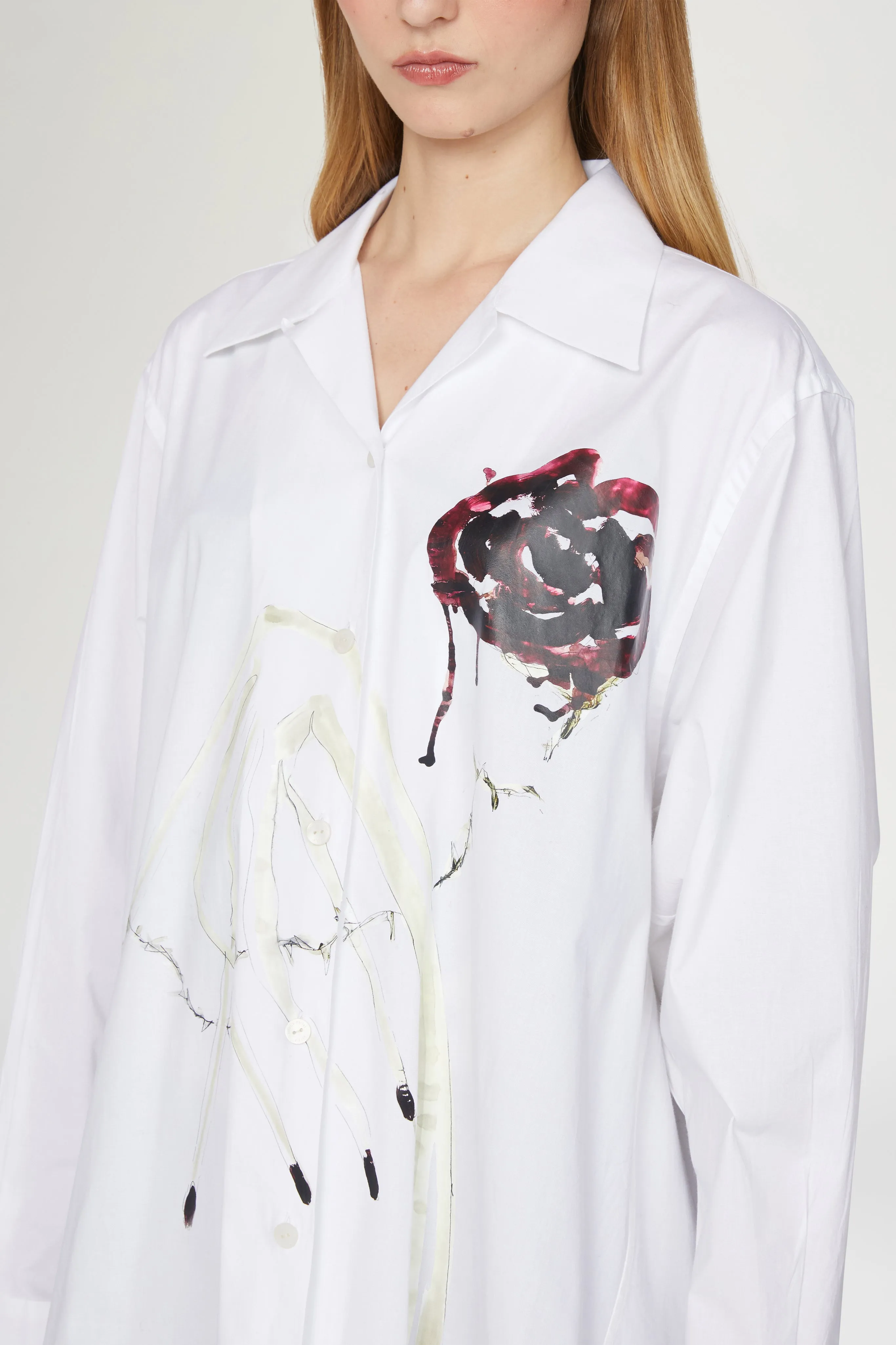 White Cotton Shirt with Painted Rose Print sold by Antonio Marras product image thumbnail 4