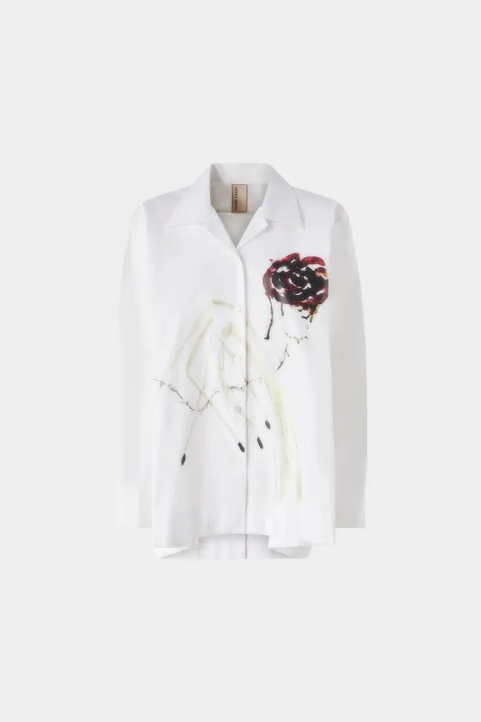 White Cotton Shirt with Painted Rose Print sold by Antonio Marras